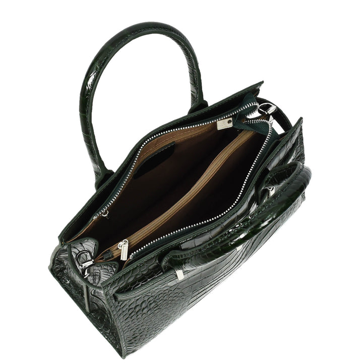 Women Real Leather Handbag Mid Size Organiser Top-Handle Handbag Noelle Green-6