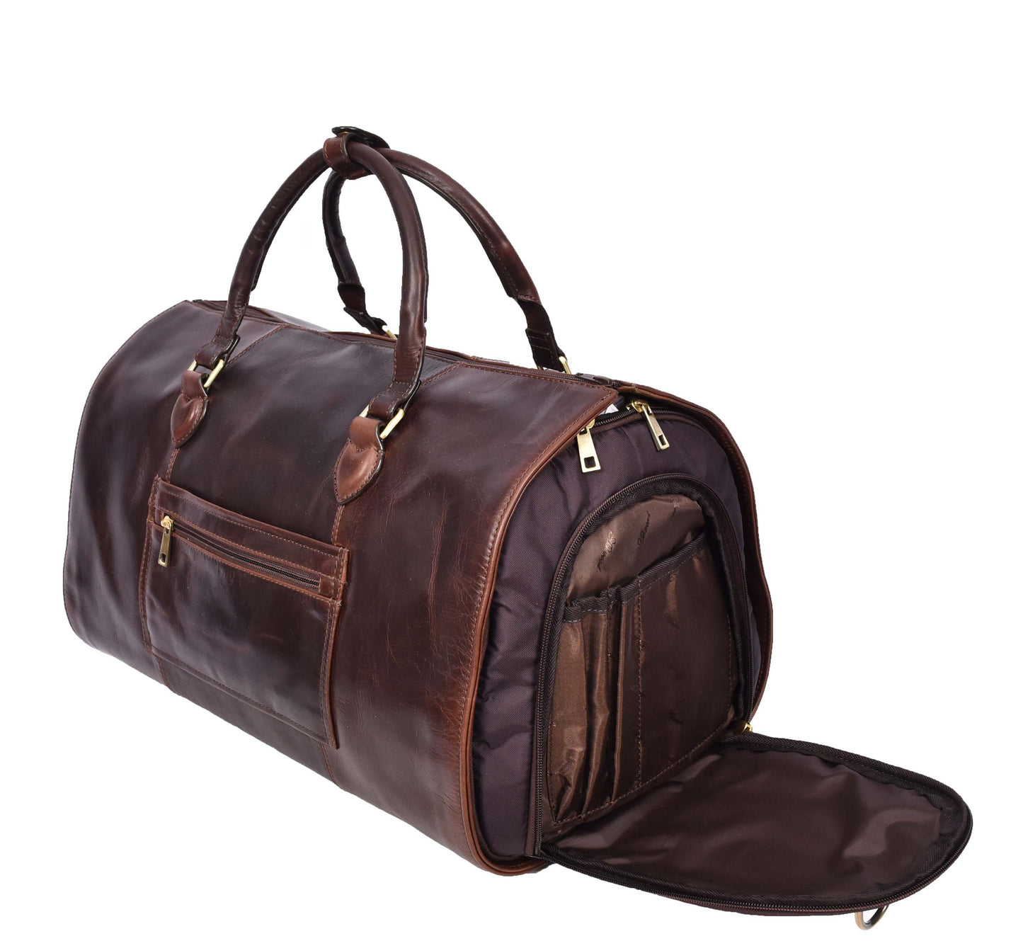 Real Leather Garment Suit Carrier 2-in-1 Holdall Duffel Travel Bag Ludlow Brown-5