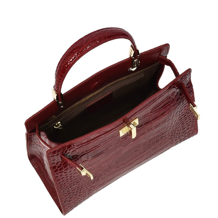 Womens Real Leather Handbag Small Organiser Top-Handle Handbag Camille Red-6