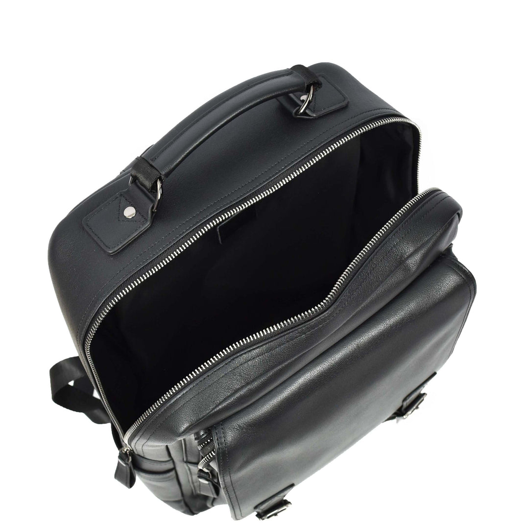 Mens Real Leather Backpack Large Size Laptop Business Travel Rucksack Modra Black