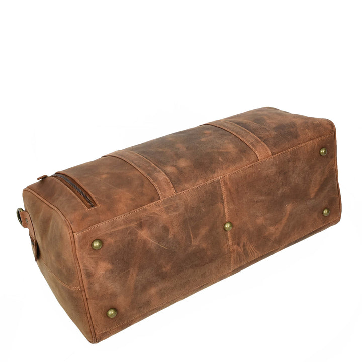 Real Leather Small Size Holdall Overnight Weekend Travel Duffle Bag Torin Tan-6