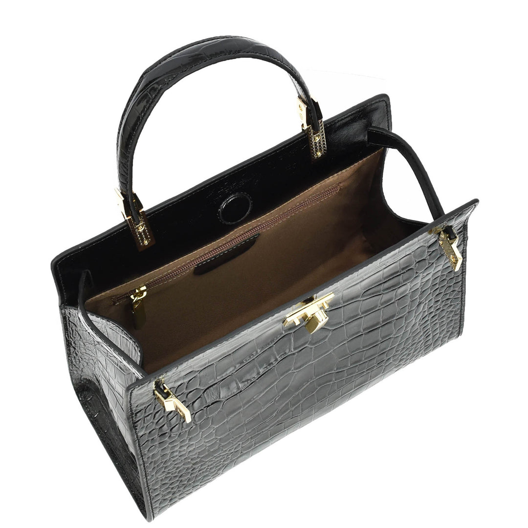 Womens Real Leather Handbag Small Organiser Top-Handle Handbag Camille Black-6