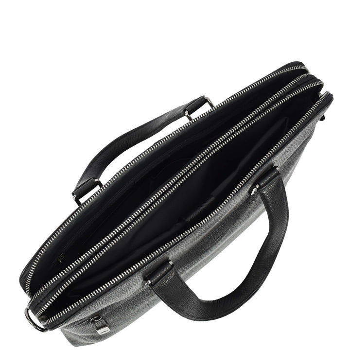 Genuine Leather CrossBody Briefcase Business Office Shoulder Bag Vence Black