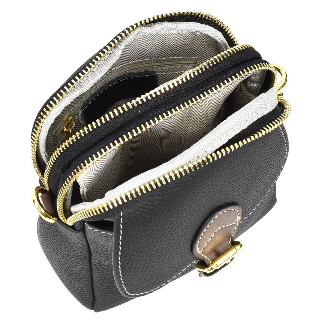 Women's Real Leather Cross Body Bag Small Size Sling Pouch Elizabeth Black-6