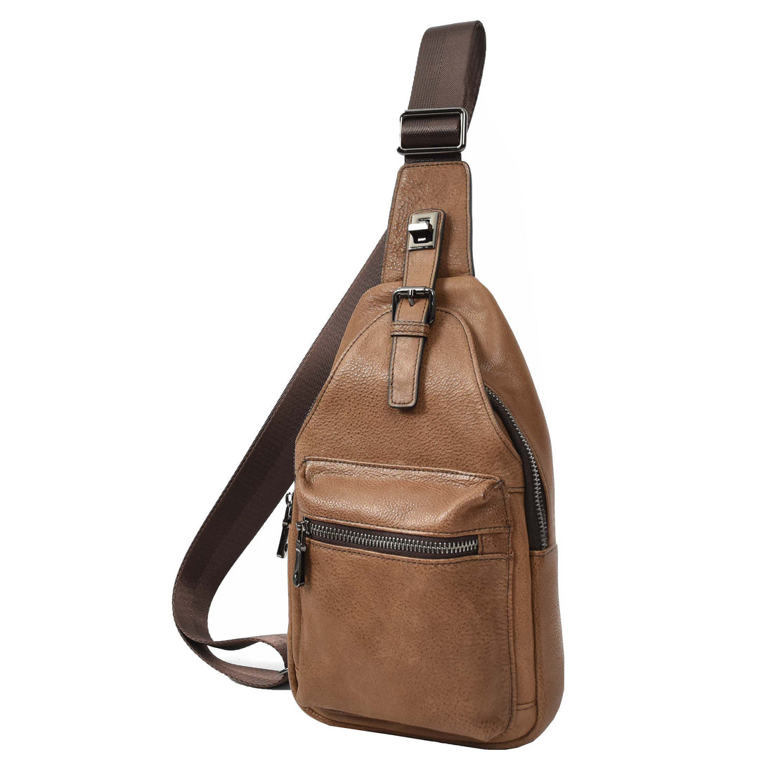 Real Leather Cross Body Chest Bag Phoenix Tan Brown