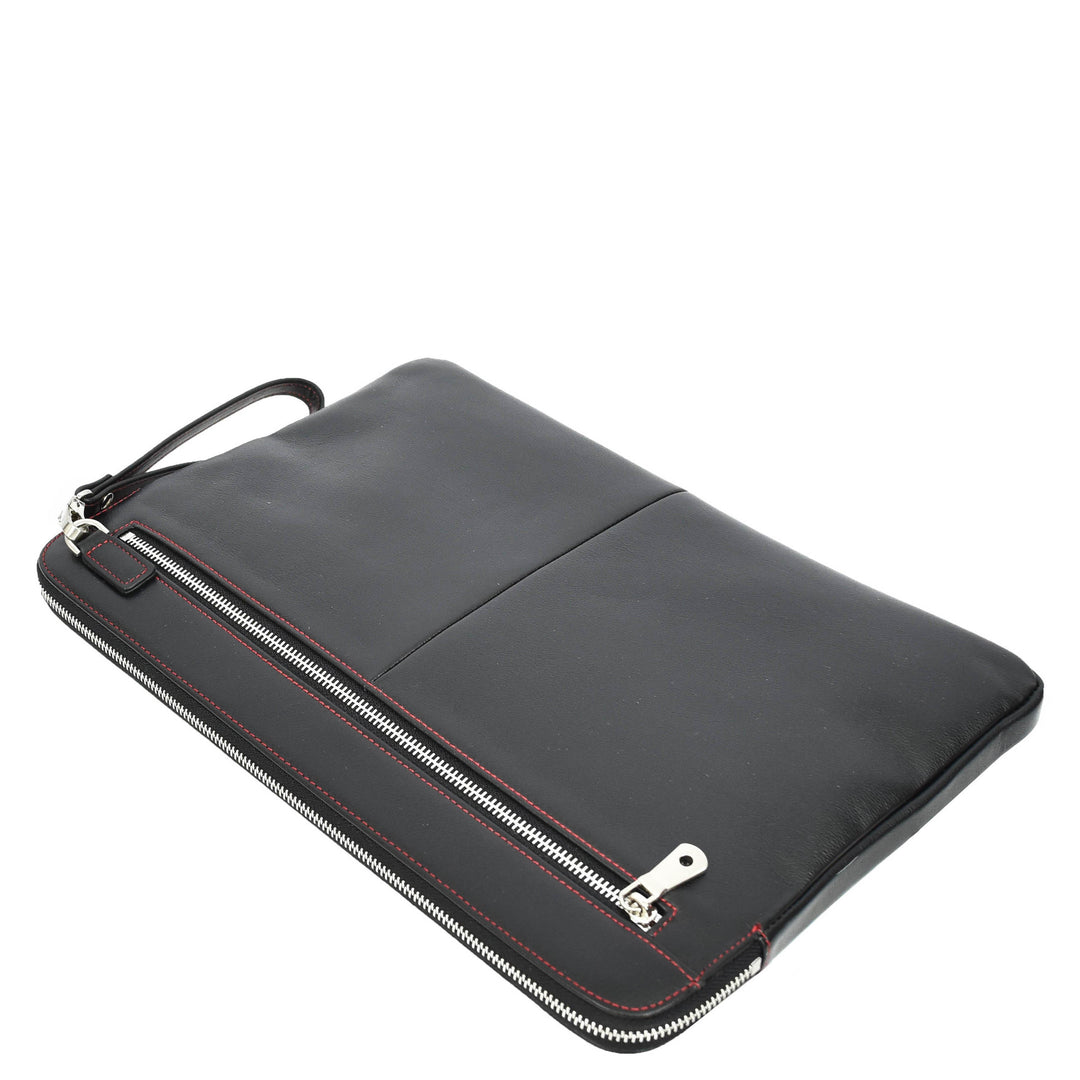Real Leather Laptop Sleeve Bag Cover 15inch Note Document Folder Organiser Elche Black