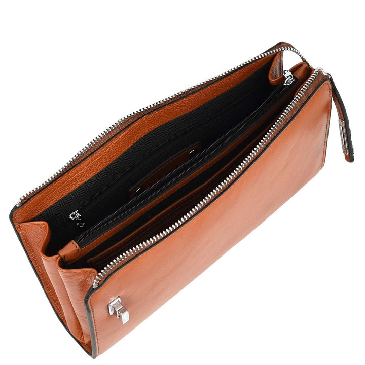 Mens Real Leather Wrist Bag Large Size Clutch Organiser Style Goma Tan-6