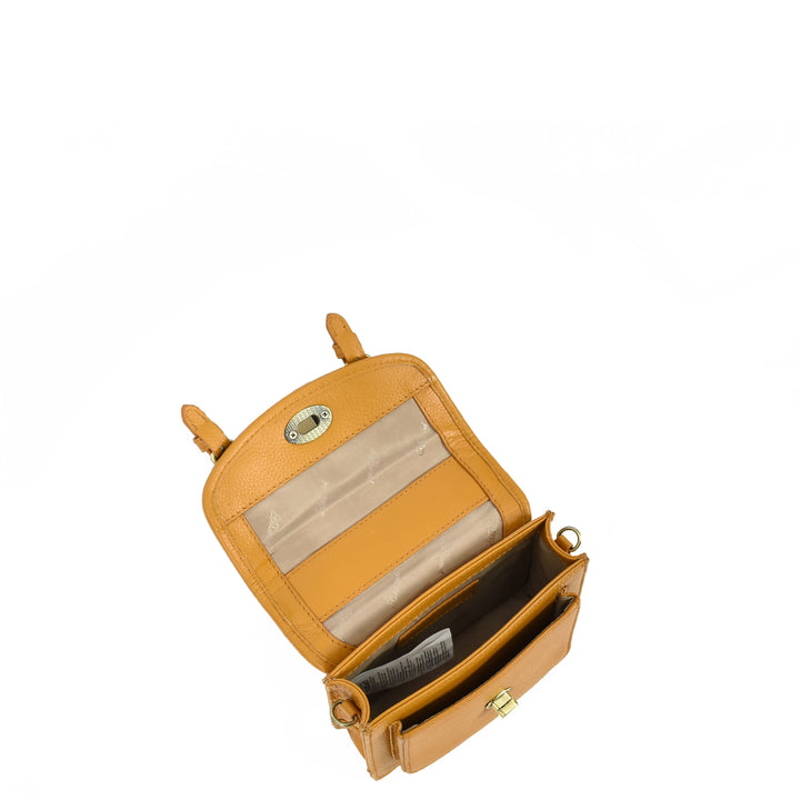 Womens Classic Mini Satchel Handbag Leather Crossbody Purse with Turn-Lock Closure Pipin Mustard