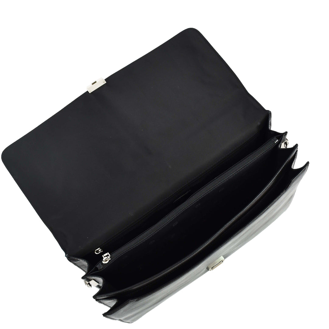 Mens Genuine Leather Briefcase Large Size Organiser Messenger Bag Erbil Black-6
