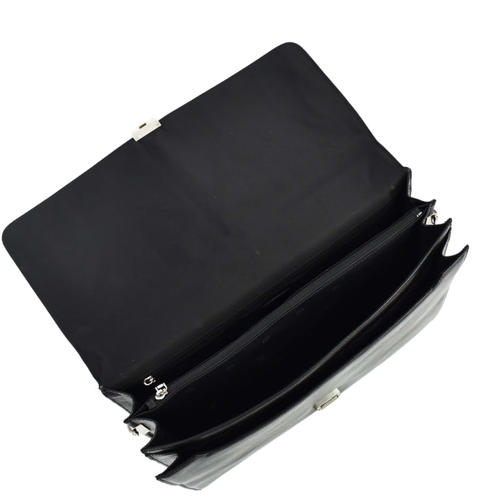 Mens Genuine Leather Briefcase Large Size Organiser Messenger Bag Erbil Black-6