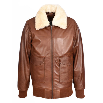 Mens Premium Leather Aviator Bomber Jacket Detachable Collar G-1 Pilot Style Luca Tan-6