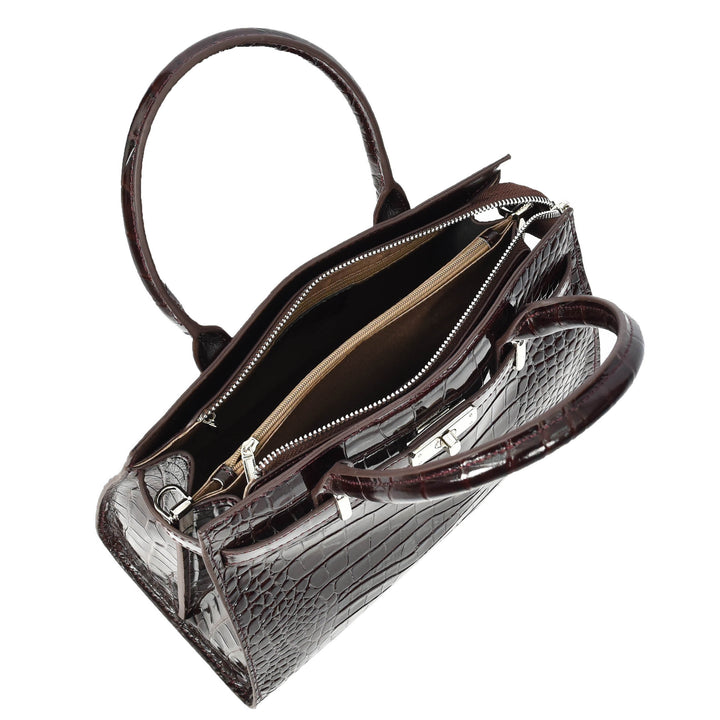 Women Real Leather Handbag Mid Size Organiser Top-Handle Handbag Noelle Brown-6