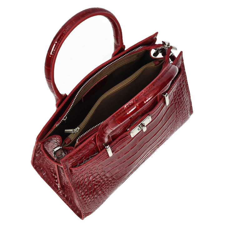 Women Real Leather Handbag Mid Size Organiser Top-Handle Handbag Noelle Red-6