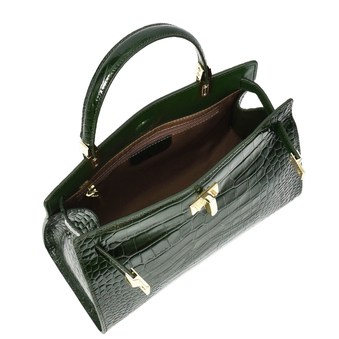 Womens Real Leather Handbag Small Organiser Top-Handle Handbag Camille Green-5