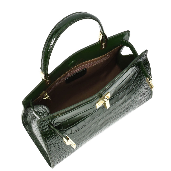 Womens Real Leather Handbag Small Organiser Top-Handle Handbag Camille Green-5