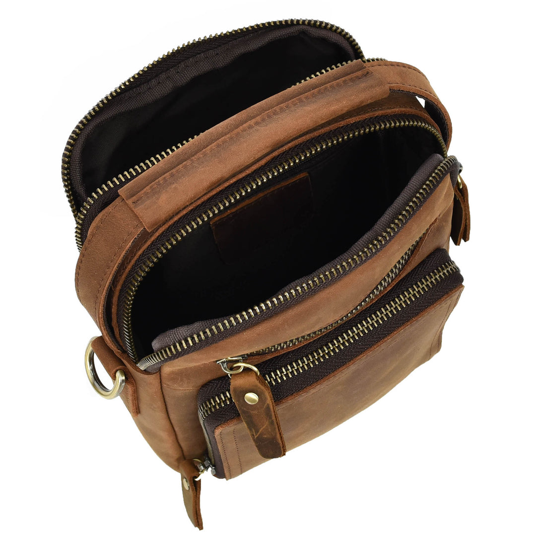 Mens Real Leather Cross Body Bag Small Organiser Travel Pouch Jett Tan Hunter