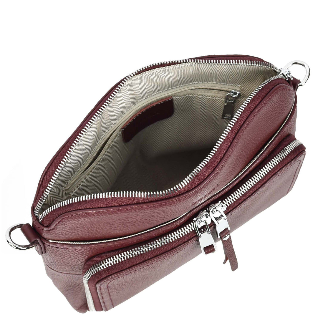 Womens Real Leather Cross Body Bag Classic Sling Style Skye Burgundy