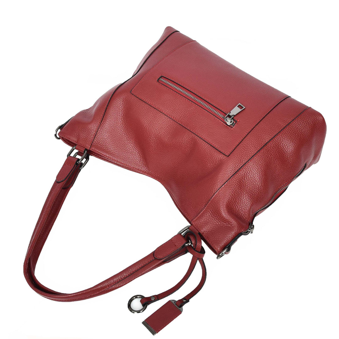 Womens Leather Tote Shoulder Handbag Evelyn Red-6