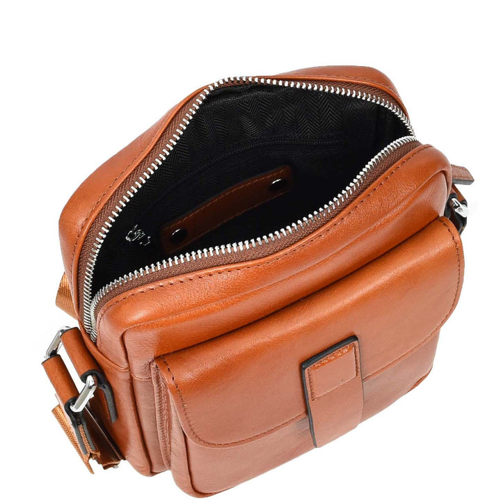 Mens Real Leather Cross Body Bag Small Size Travel Pouch Malmo Tan-6