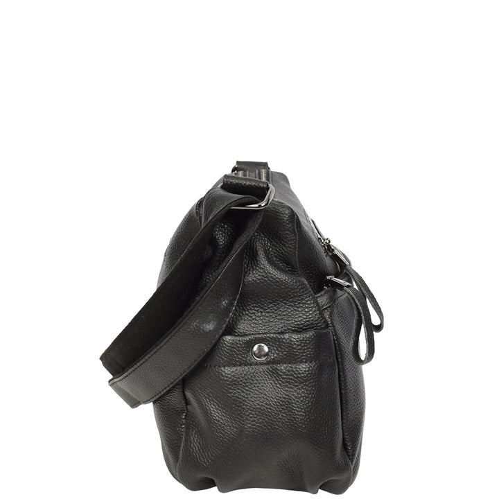 Womens Real Leather Classic Crossbody Messenger Shoulder Bag Alba Black