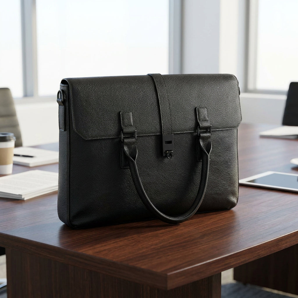 Men's Real Leather Briefcase Laptop Bag Satchel Byron Black