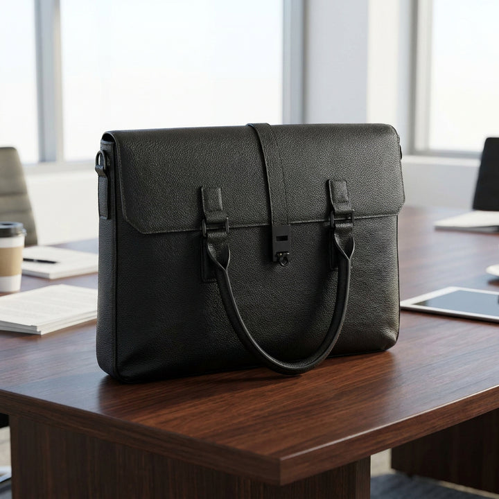 Men's Real Leather Briefcase Laptop Bag Satchel Byron Black