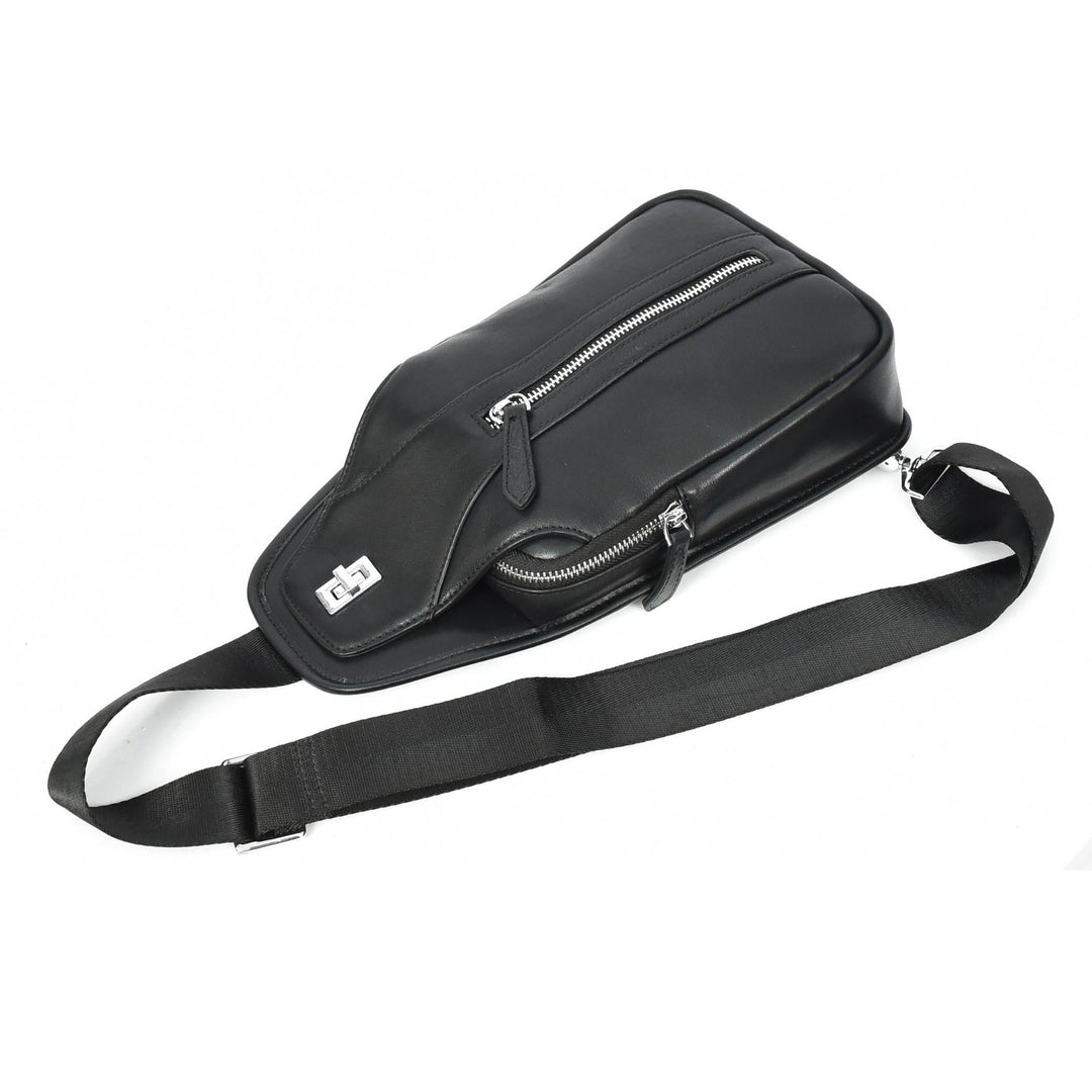 Mens Real Leather Chest Bag Cross Body Style Nara Black-6
