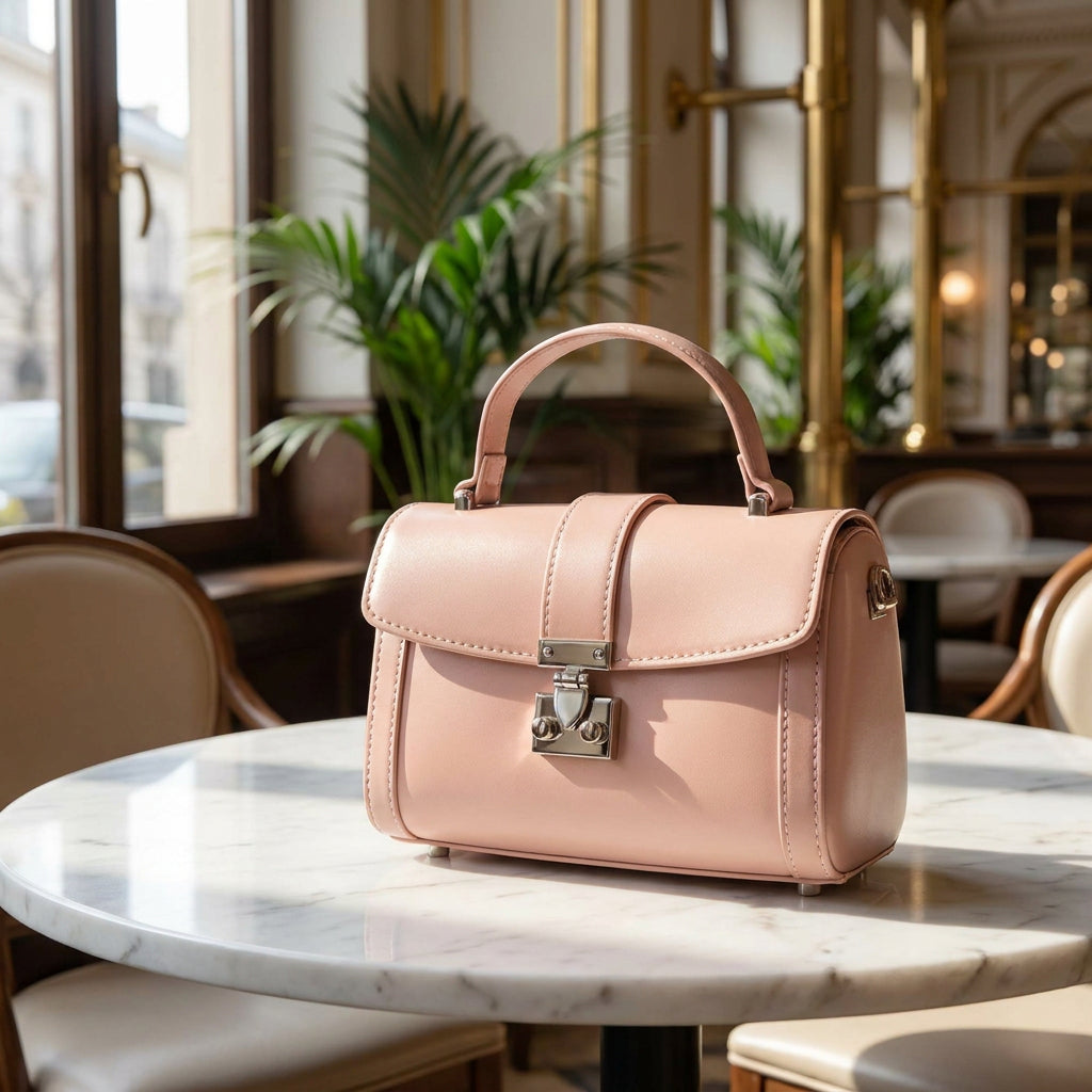 Women's Glazed Leather Handbag Mini Size Fashion Bag Top Handle HOL2613 Pink