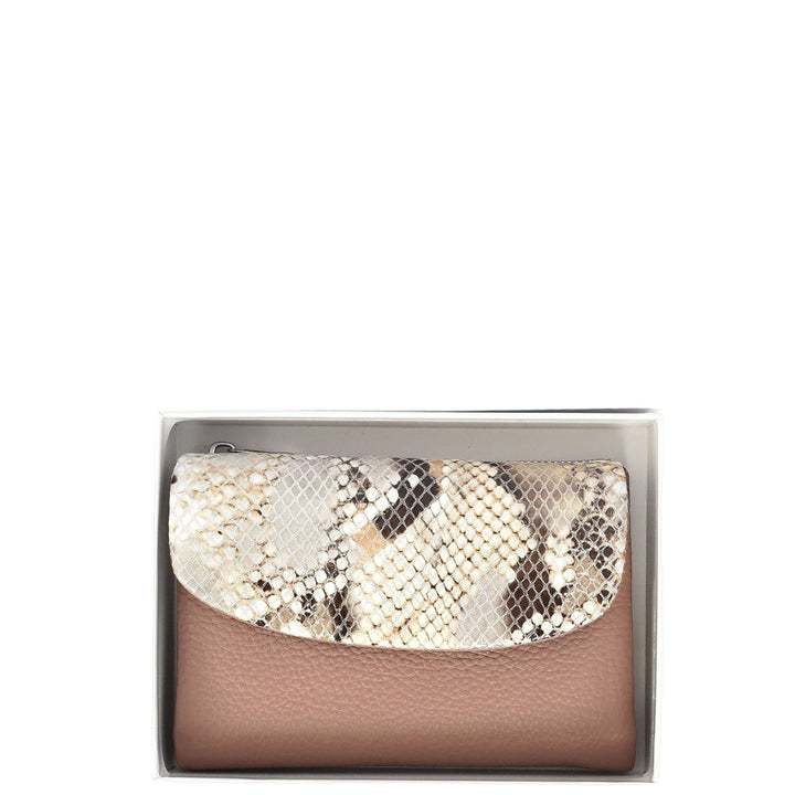 Womens Real Leather Purse Snake-Print Clutch Wallet HOL8833 Lilac
