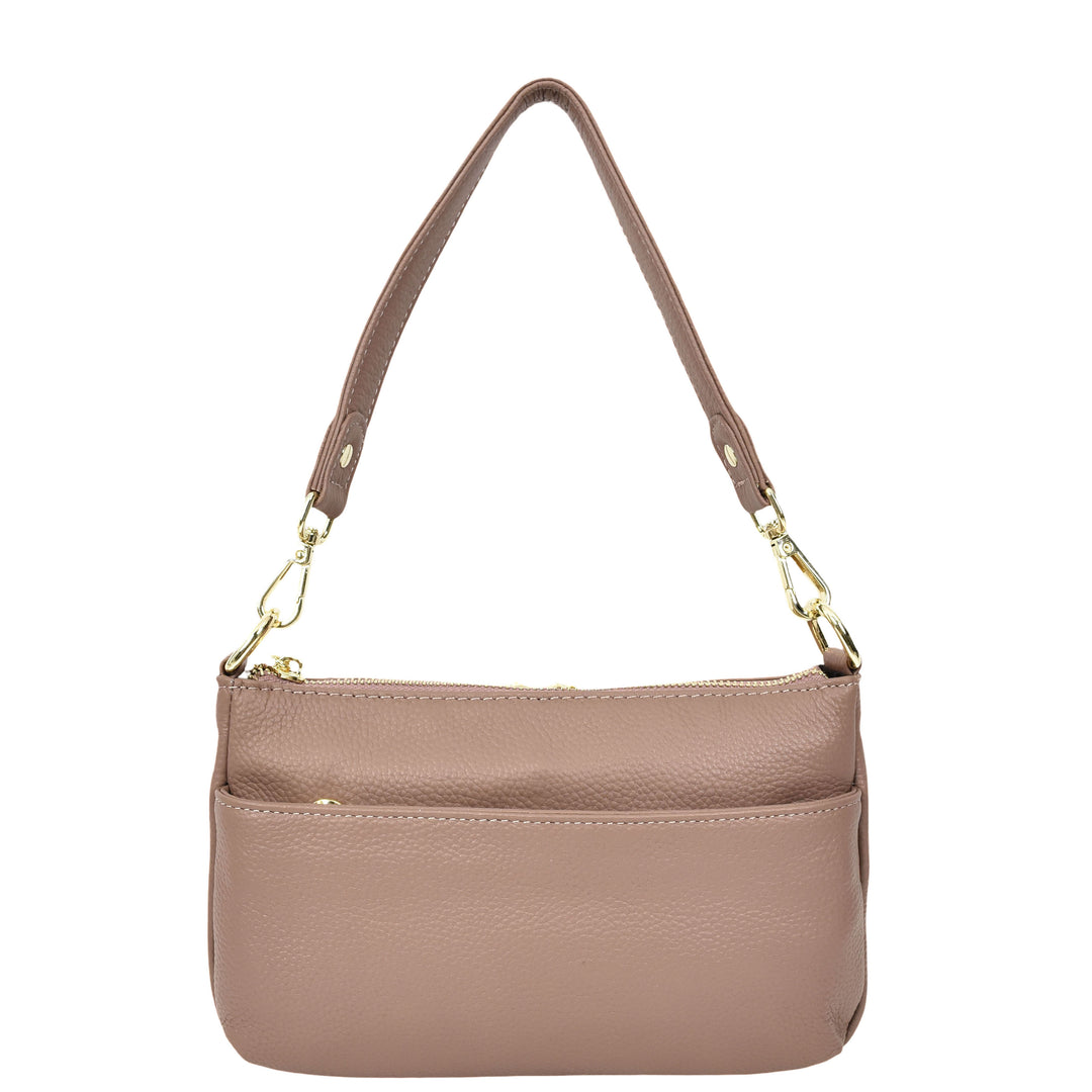 Womens Real Leather Shoulder Bag with Adjustable Strap Zelda Lilac