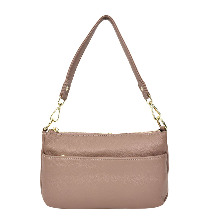 Womens Real Leather Shoulder Bag with Adjustable Strap Zelda Lilac