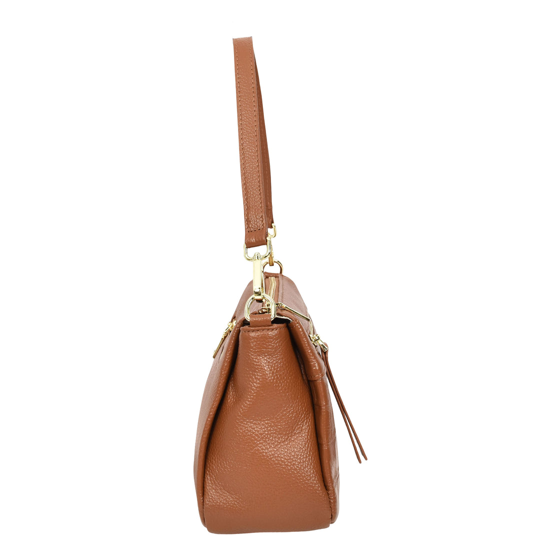 Womens Real Leather Shoulder Handbag Croc-Print Design Everyday Bag Edlyn Tan