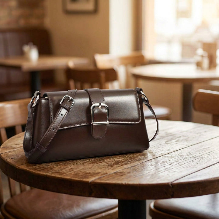 Women's Glazed Leather Small Handbag 2-in-1 Style Xyla Brown