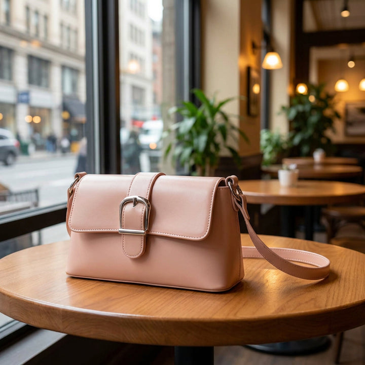 Women's Glazed Leather Small Handbag 2-in-1 Style Xyla Pink
