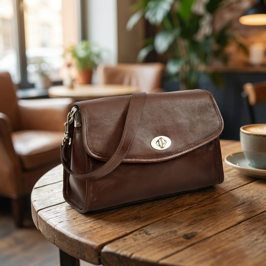 Women's Genuine Leather Flap-Over Crossbody Shoulder Bag with 2-in-1 Style Arden Coffee
