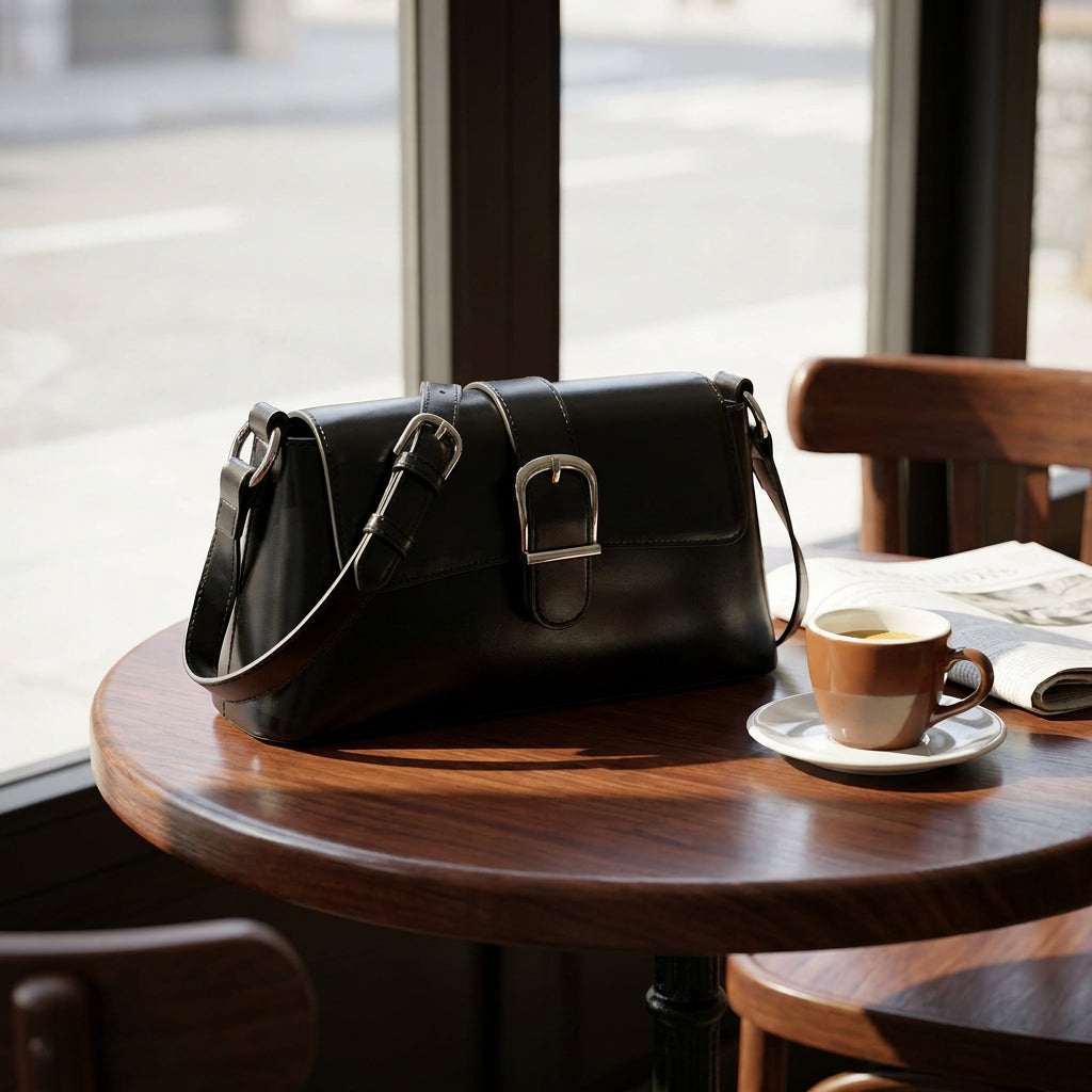 Women's Glazed Leather Small Handbag 2-in-1 Style Xyla Black