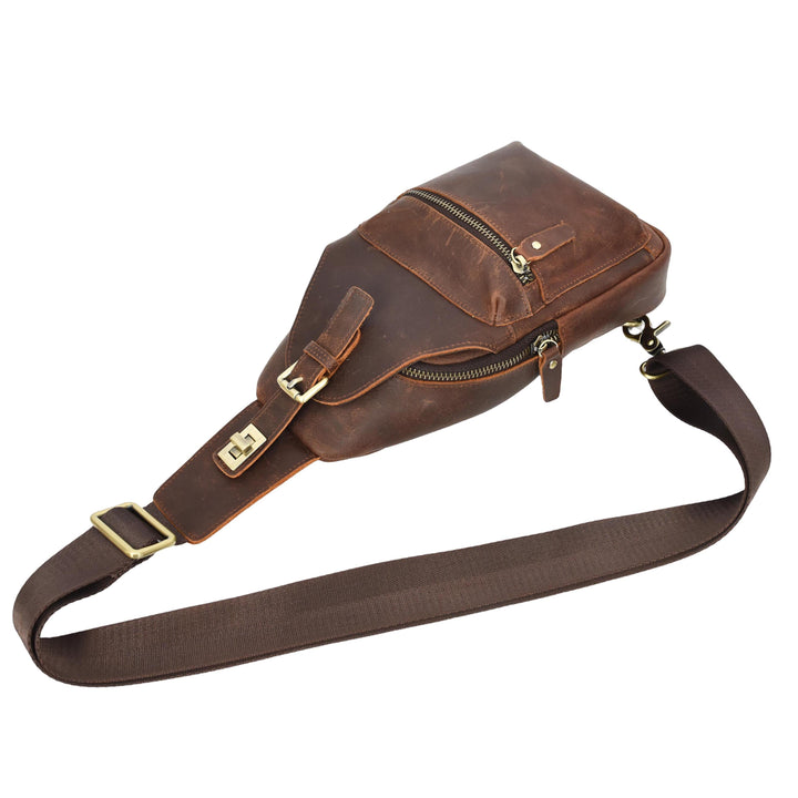 Real Leather Cross Body Chest Bag Phoenix Rust Brown-5