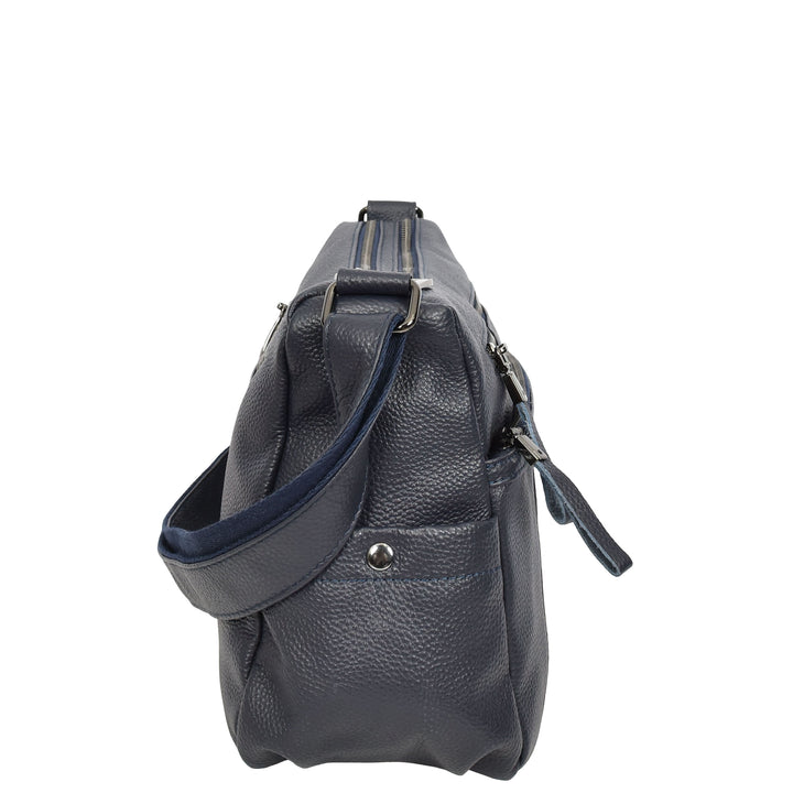 Womens Real Leather Classic Crossbody Messenger Shoulder Bag Alba Navy