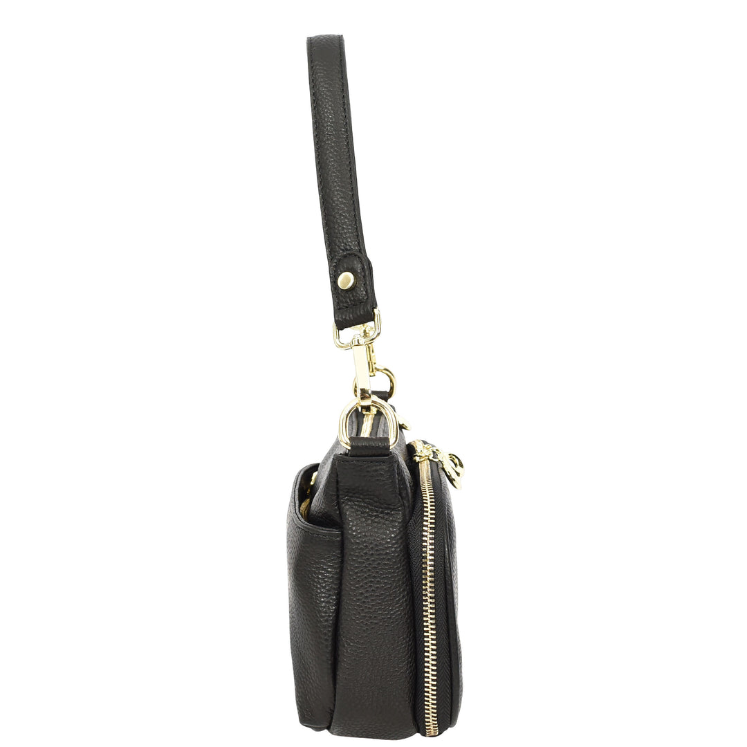 Womens Real Leather Shoulder Bag with Adjustable Strap Zelda Black
