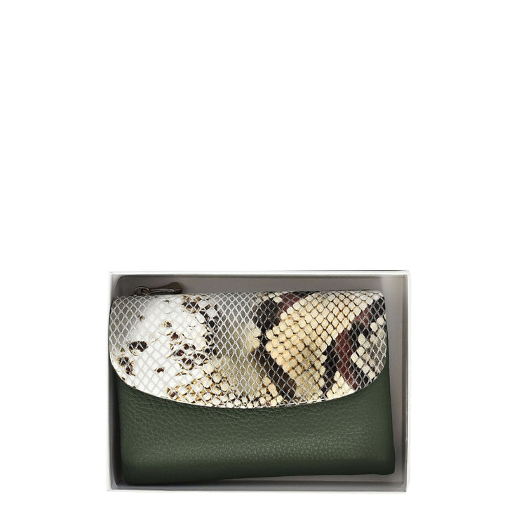 Womens Real Leather Purse Snake-Print Clutch Wallet HOL8833 Green