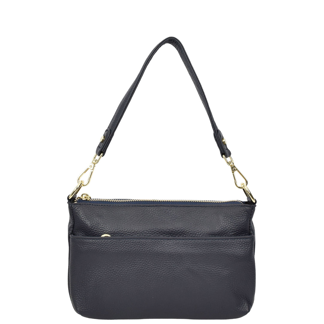 Womens Real Leather Shoulder Bag with Adjustable Strap Zelda Navy