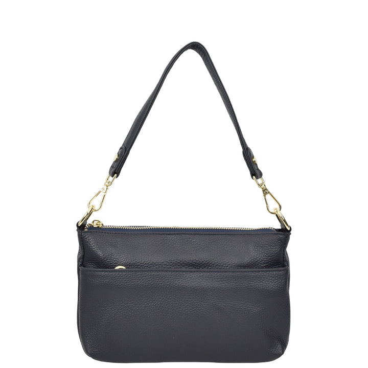 Womens Real Leather Shoulder Bag with Adjustable Strap Zelda Navy