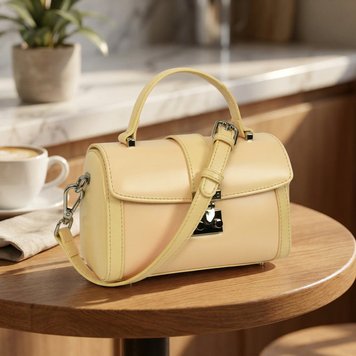 Women's Glazed Leather Handbag Mini Size Fashion Bag Top Handle HOL2613 Yellow