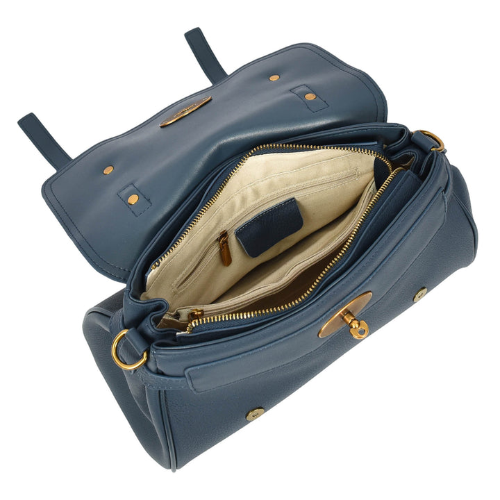 Womens Real Leather Handbag Classic Satchel Top-Handle Style Greta Blue-6