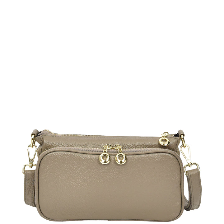 Womens Real Leather Shoulder Bag with Adjustable Strap Zelda Grey