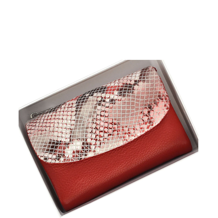 Womens Real Leather Purse Snake-Print Clutch Wallet HOL8833 Red