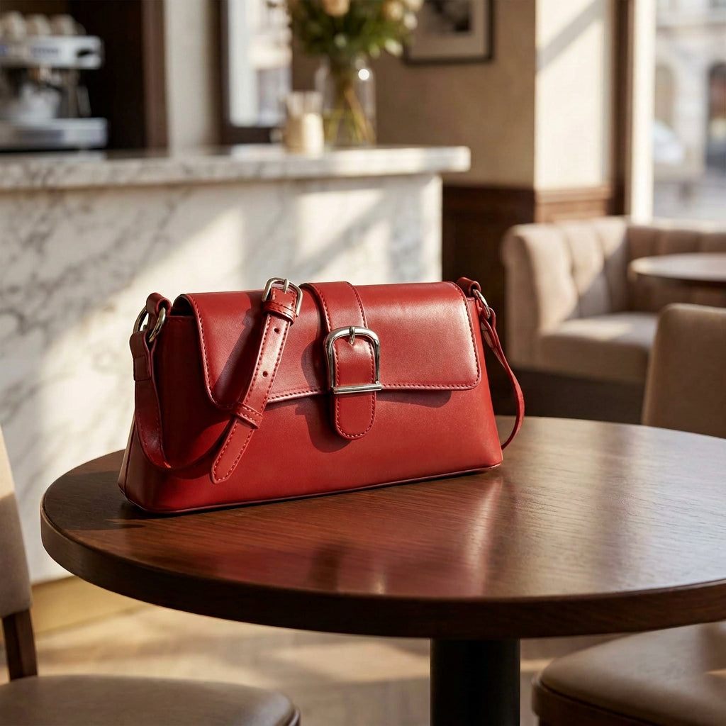 Women's Glazed Leather Small Handbag 2-in-1 Style Xyla Red