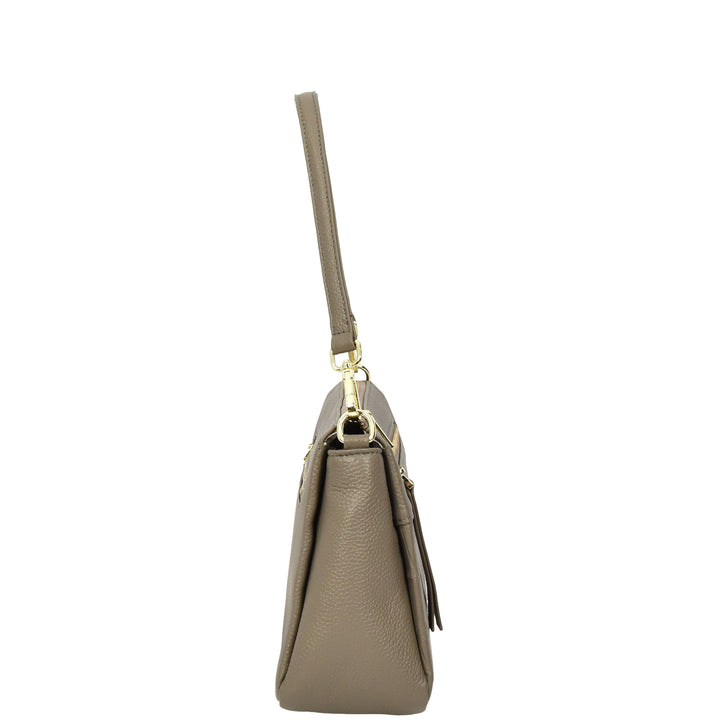 Womens Real Leather Shoulder Handbag Croc-Print Design Everyday Bag Edlyn Grey