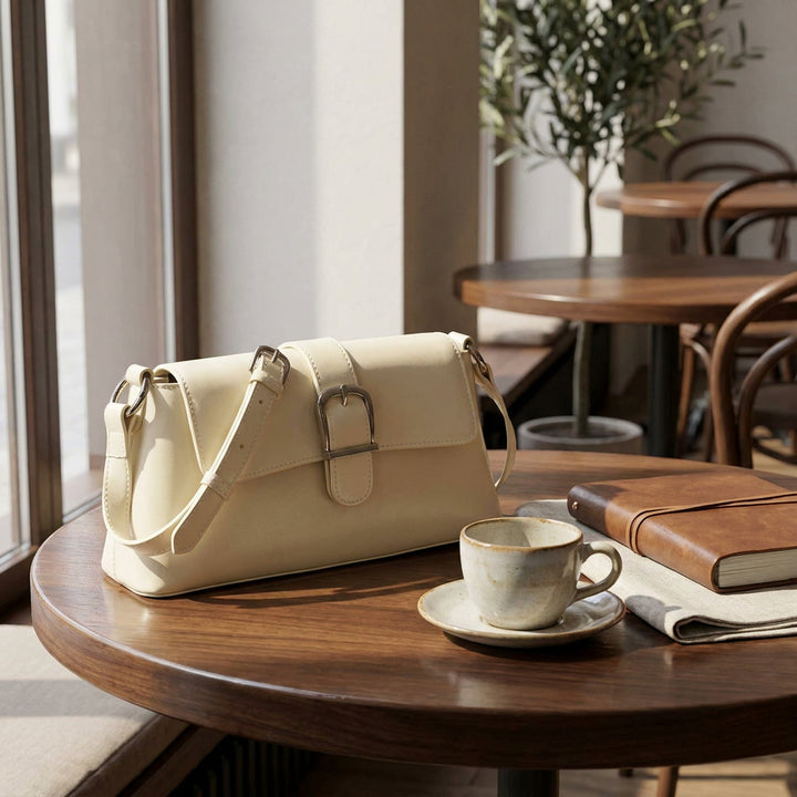 Women's Glazed Leather Small Handbag 2-in-1 Style Xyla Off-White