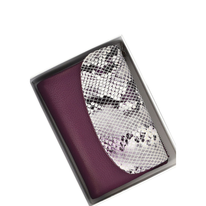 Womens Real Leather Purse Snake-Print Clutch Wallet HOL8833 Purple